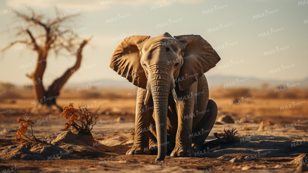 Suffering Elephant in Arid African Desert