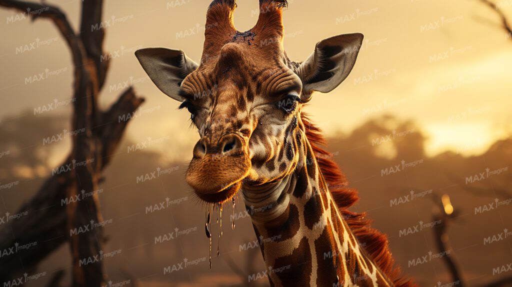 Giraffe in the Scorching African Savanna: Weary and Melancholic