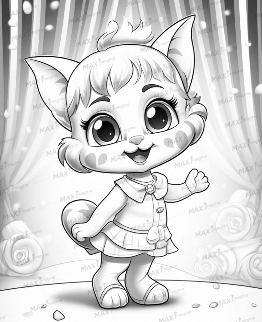 Cute Singer Cat Coloring Pages: Adorable Black and White Illustrations for Kids