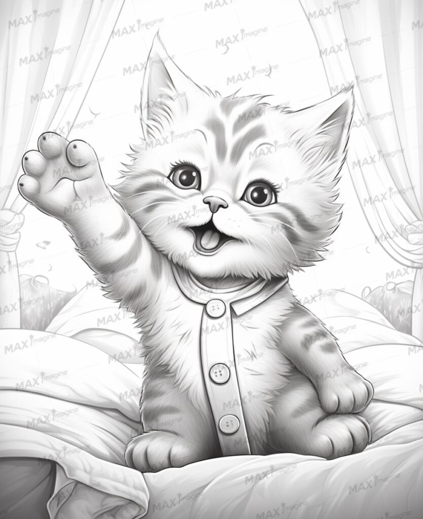 Cute Baby Male Cat, Black and White Cartoon – Perfect for Coloring Fun