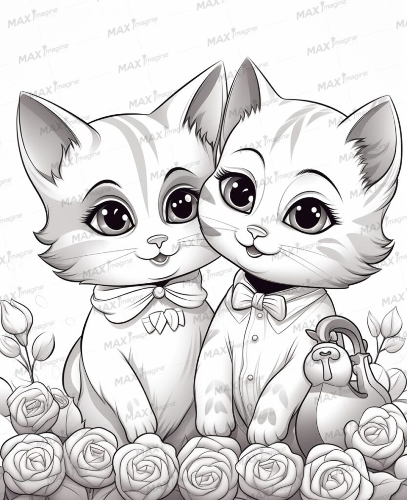 Cute Baby Cat Wedding Coloring Pages: Adorable Kitten Getting Married – Perfect for Kids Coloring Fun!