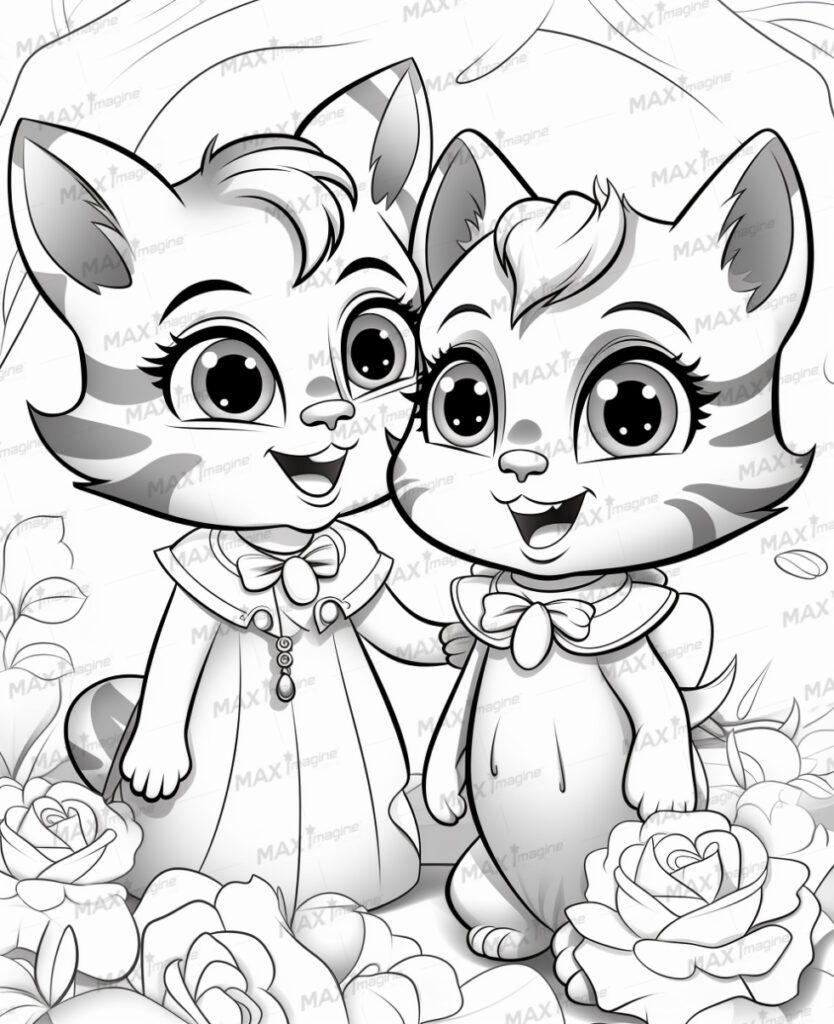 Cute Baby Cat Wedding Coloring Pages: Adorable Kitten Getting Married – Perfect for Kids Coloring Fun!