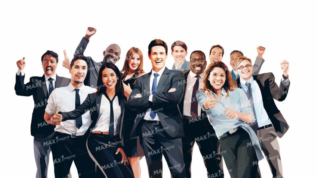 Happy Successful Business People in Watercolor Illustration
