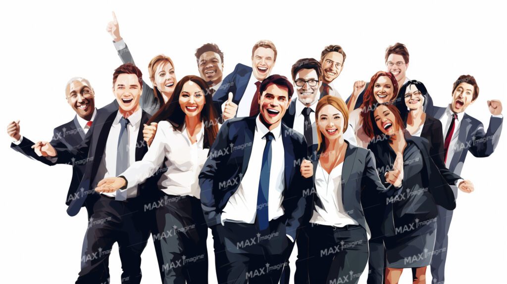Happy Successful Business People in Watercolor Illustration
