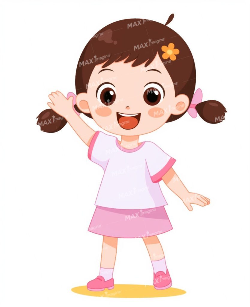 Cute and Happy Kindergarten Girl in Manga Illustration