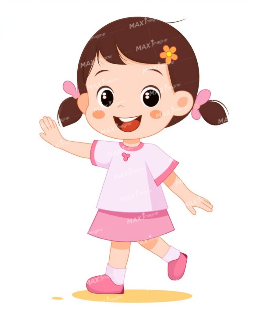 Cute and Happy Kindergarten Girl in Manga Illustration