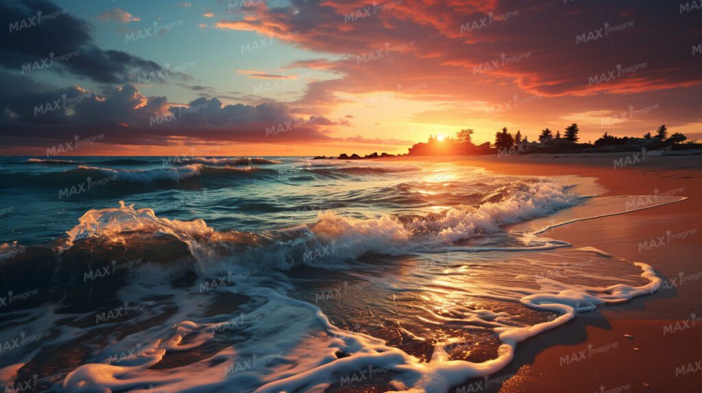Spectacular Tropical Sunset Beach with Crashing Waves
