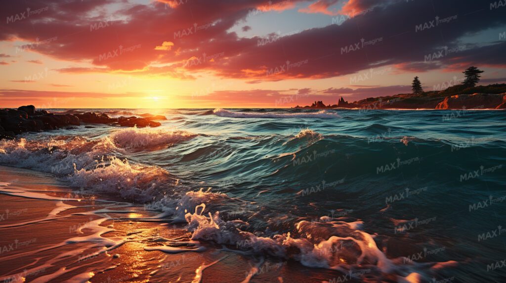 Spectacular Tropical Sunset Beach with Crashing Waves