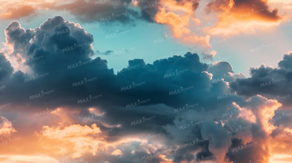 Artistic Blue Sky with Dramatic Mackerel Clouds and Bright Sunset Glow