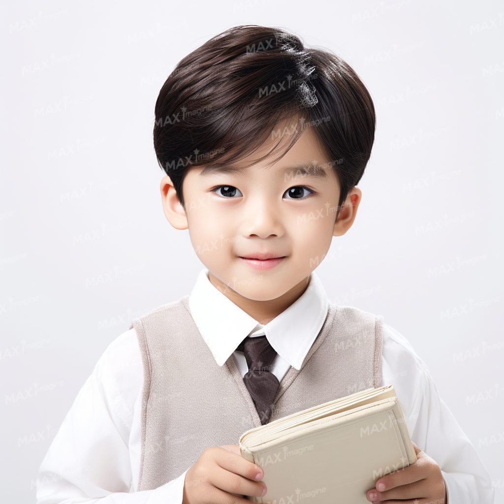 Smart and Handsome Asian Boy with Book – Studio Shot, Clean Background