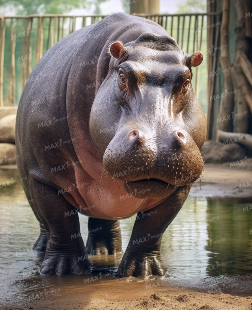 Graceful African Hippo in Zoo, Safari, and Jungle: Captivating Wildlife Photo by the Water