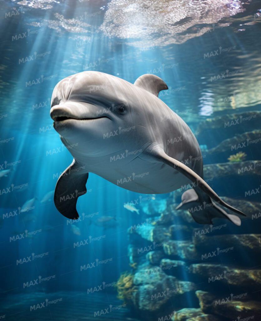 Swimming Dolphin: Captivating Underwater Wildlife Photo in the Blue Sea