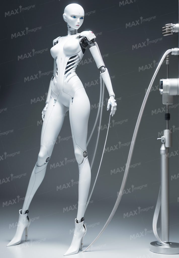 Futuristic Android Woman with Stunning Beauty and White Metal Body