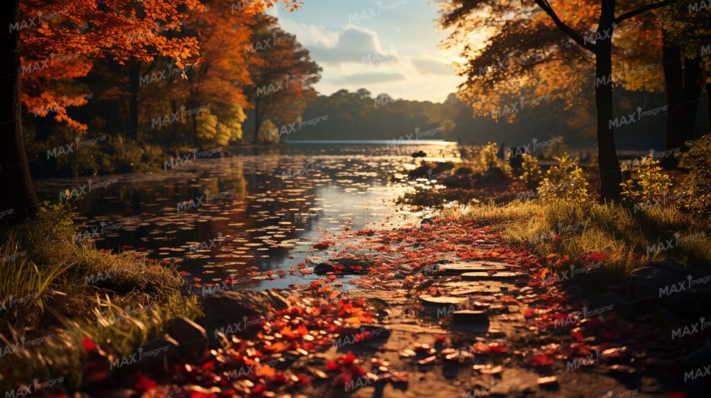 Romantic Autumn Stroll by the Riverside: Tranquil Beauty Free