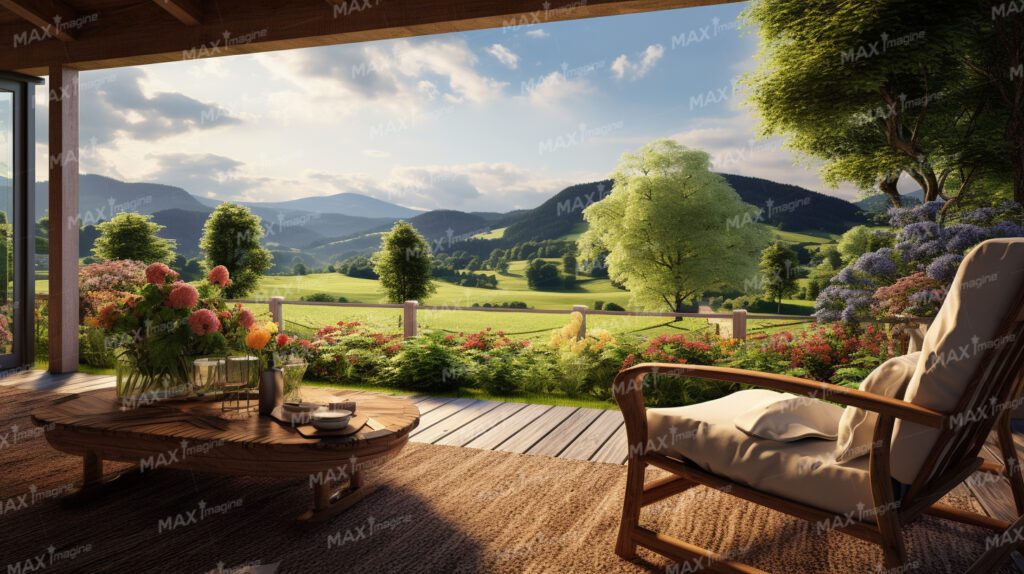 Tranquil Countryside House Balcony Overlooking Meadow