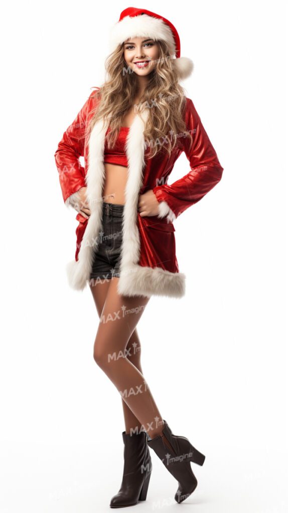 Sizzling Santa Babe: Gorgeous Model in Sexy Santa Outfit, Beaming with Joy