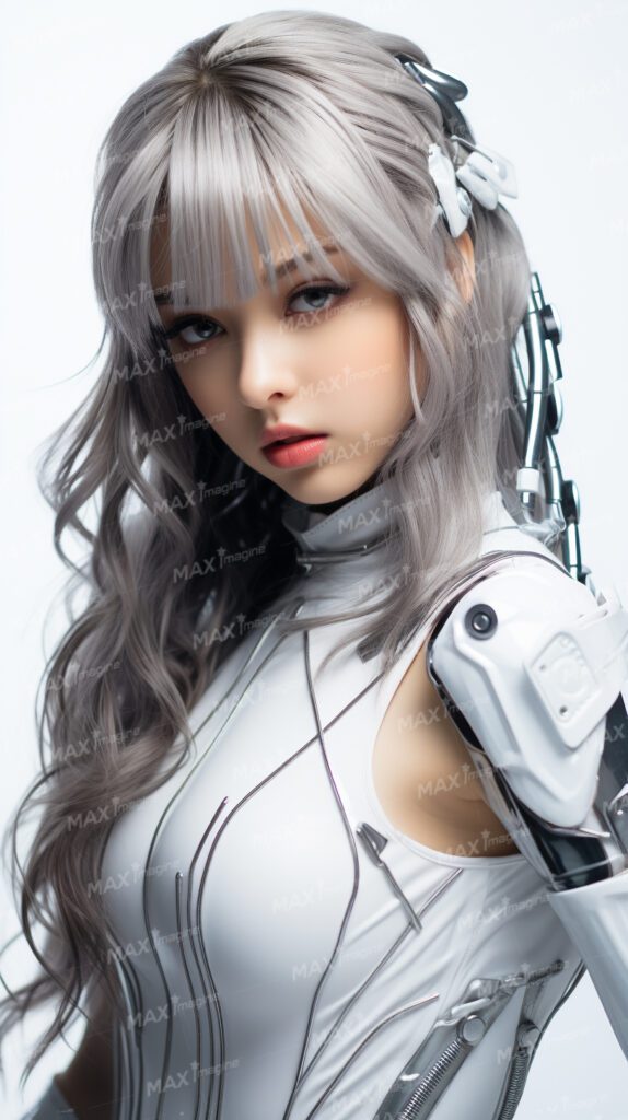 Futuristic Beauty: Stunning AI Model Blending Human Grace and Technological Wonders – High-Res Stock Photo