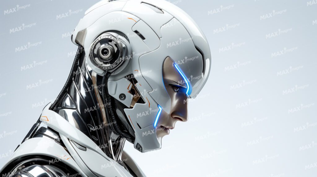White Metal Male Robot with Realistic Human-like Face